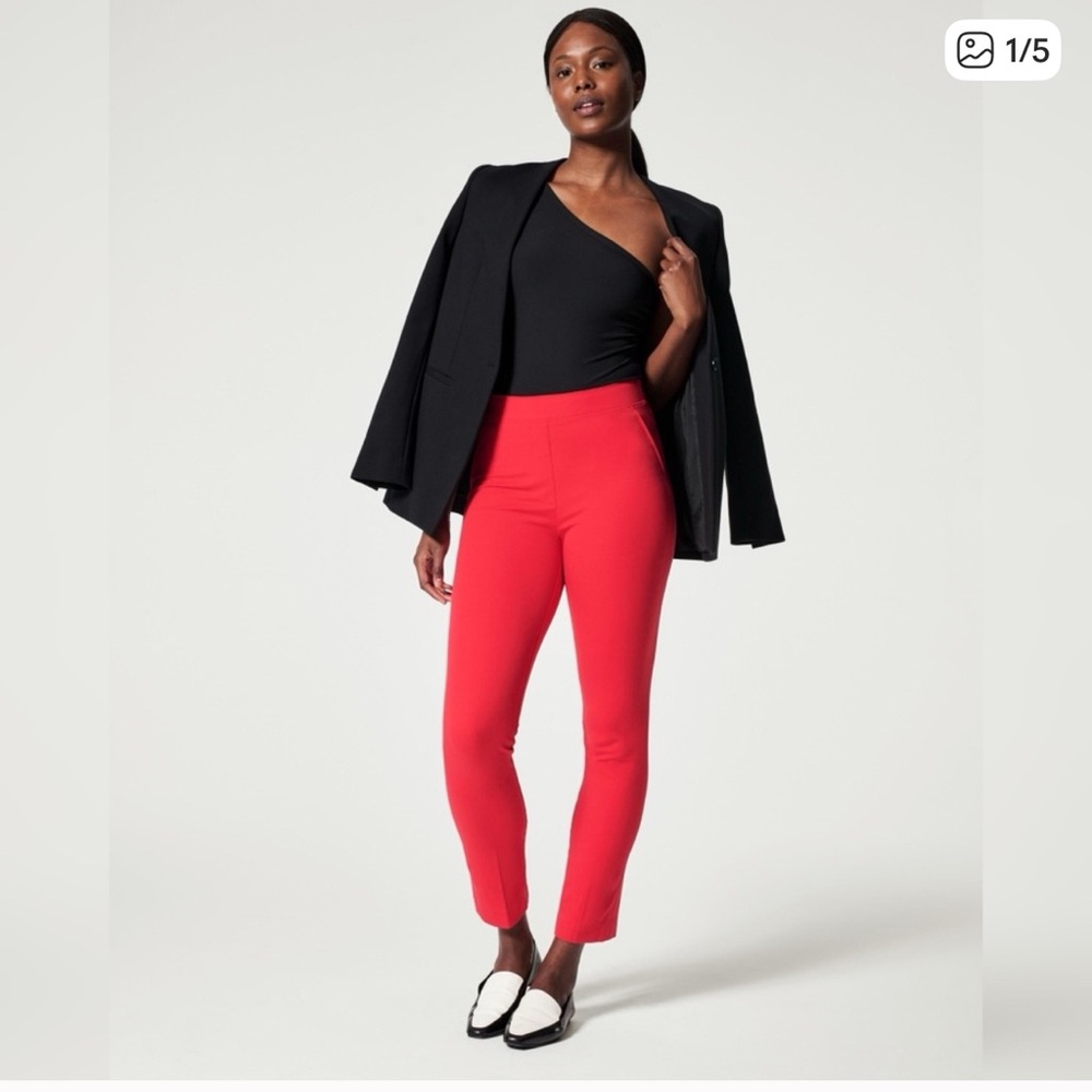 Spanx On-the-go Ankle Slim Straight Pants Red